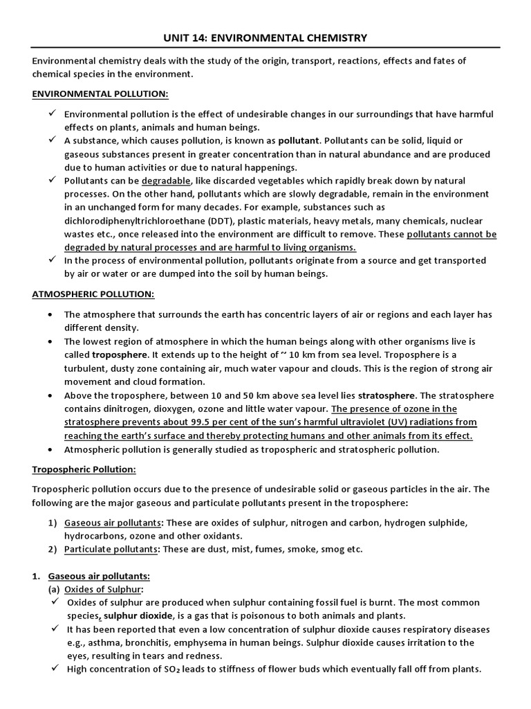 Environmental Chemistry Notes | PDF | Nitrogen Dioxide | Greenhouse Effect