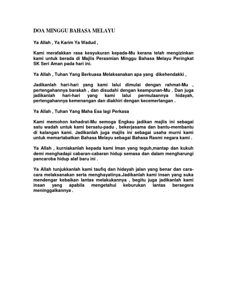 Doa Minggu Bahasa Melayu Pdf