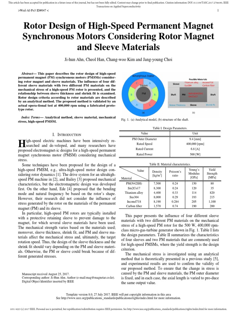 Rotor Design of High-Speed Permanent Magnet Synchronous Motors ...