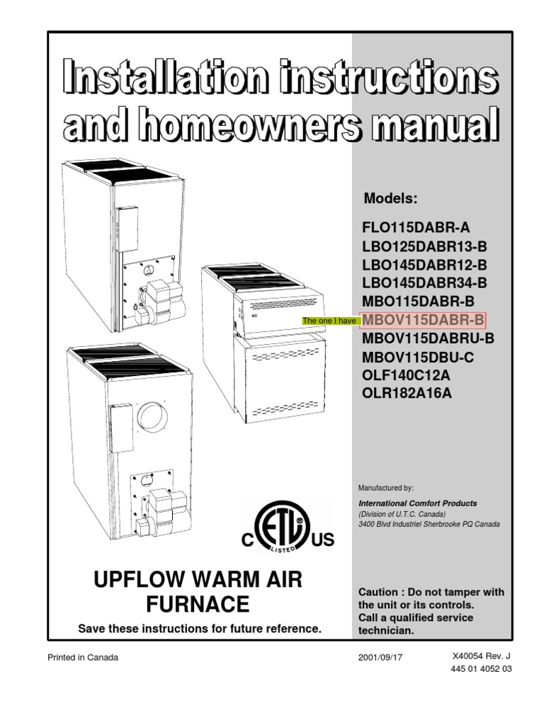 Upflow Oil Furnace Installation Manual | PDF | Furnace | Chimney