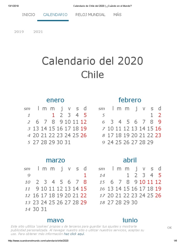 Calendario De Chile Del 2020 ¿cuándo En El Mundo
