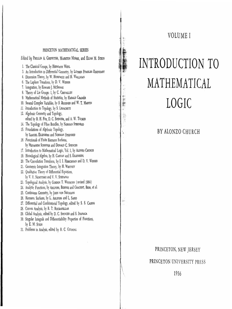 Alonzo Church Introduction To Mathematical Logic Volume 1 - 