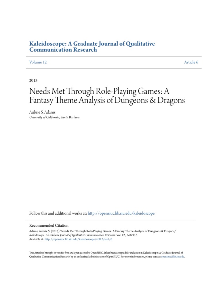 Social Needs in Dungeons & Dragons RPG | PDF | Role Playing Games ...
