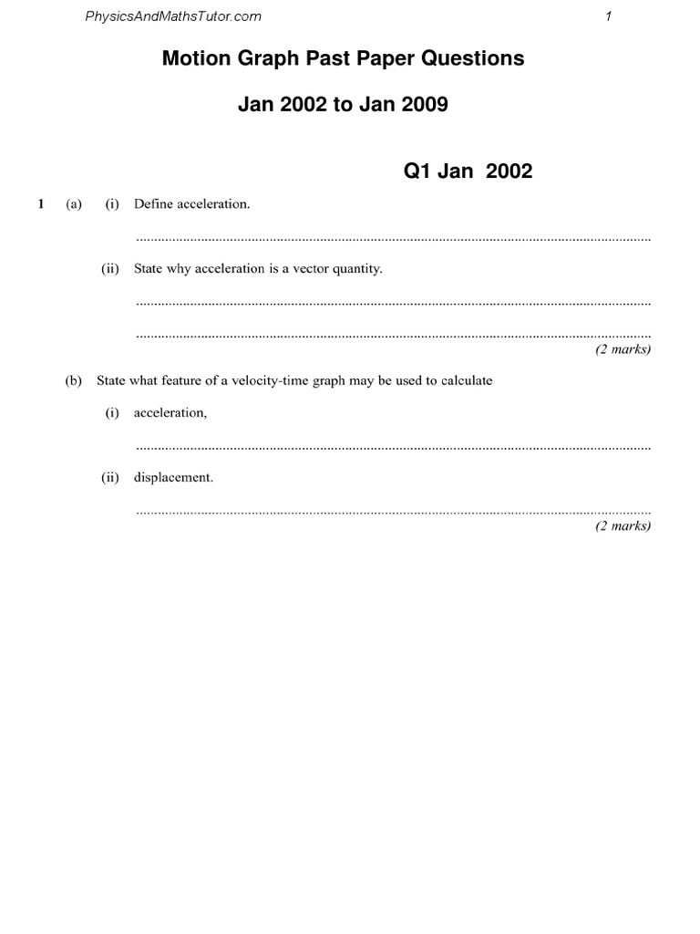Motion Graph Past Paper Questions | PDF