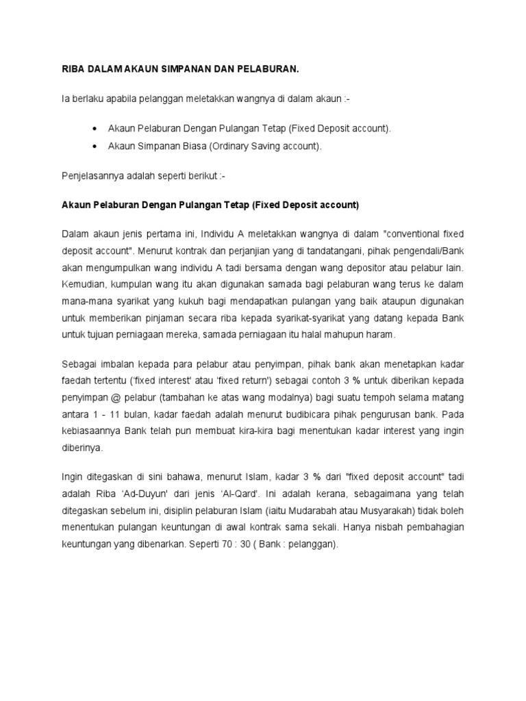 Riba Dalam Akaun Simpanan Dan Pelaburan Pdf