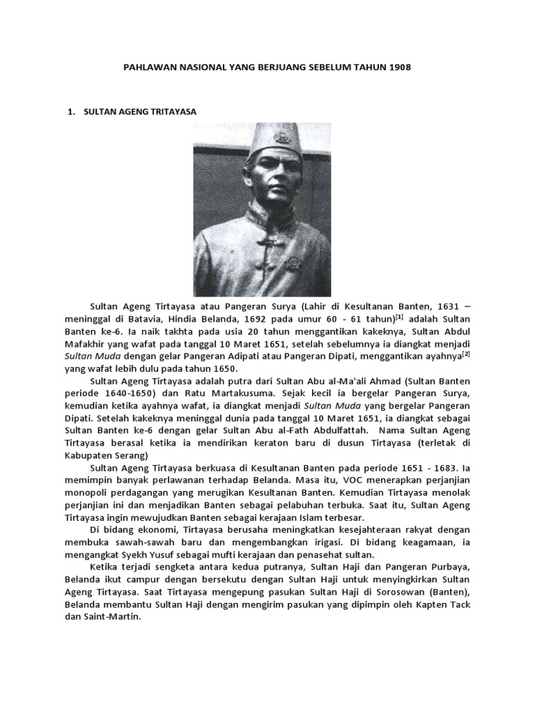 Pahlawan Nasional Yang Berjuang Sebelum Tahun 1908