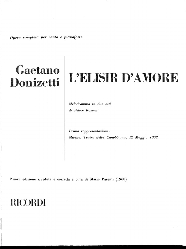 Donizetti L Elisir D Amore Vocal Score PDF PDF