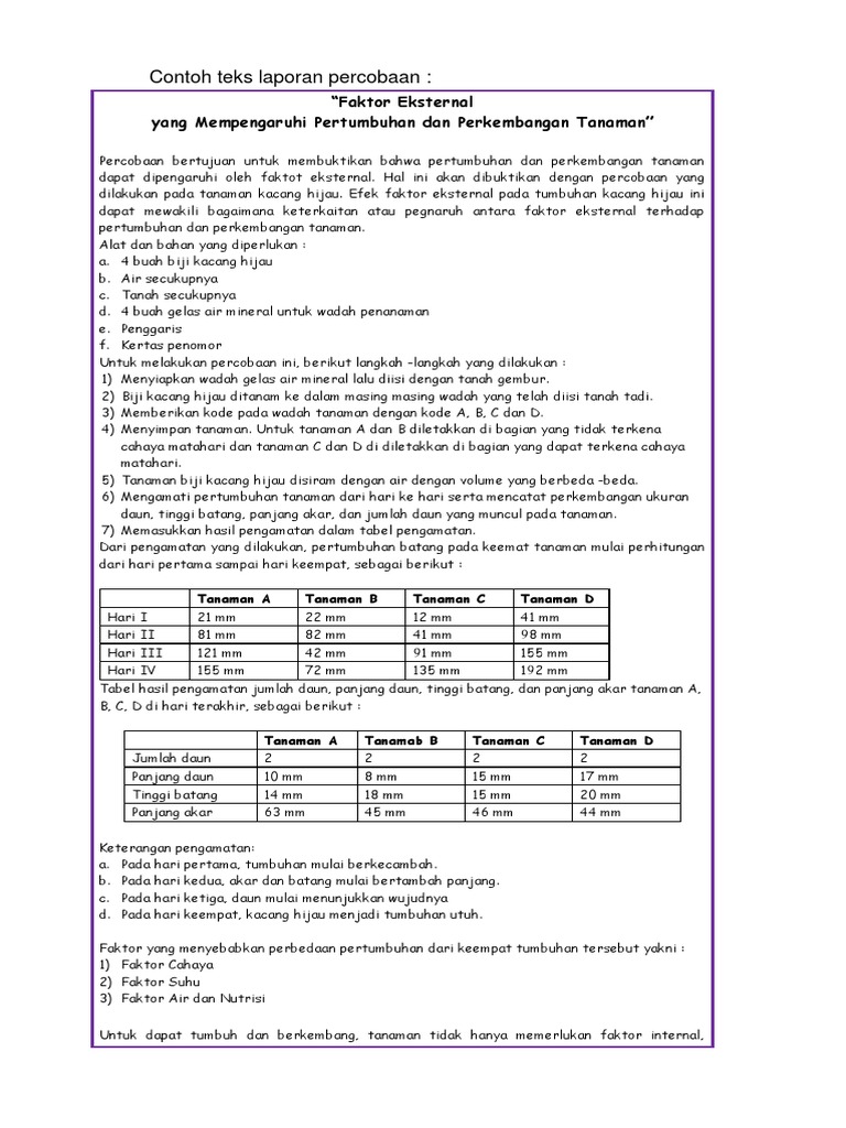 CONTOH Teks Laporan Percobaan | PDF