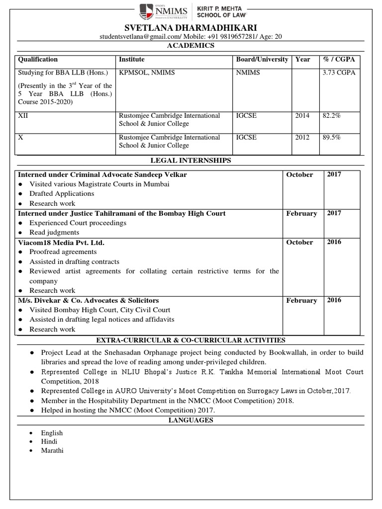 Mock CV-Svetlana Dharmadhikari PDF | PDF
