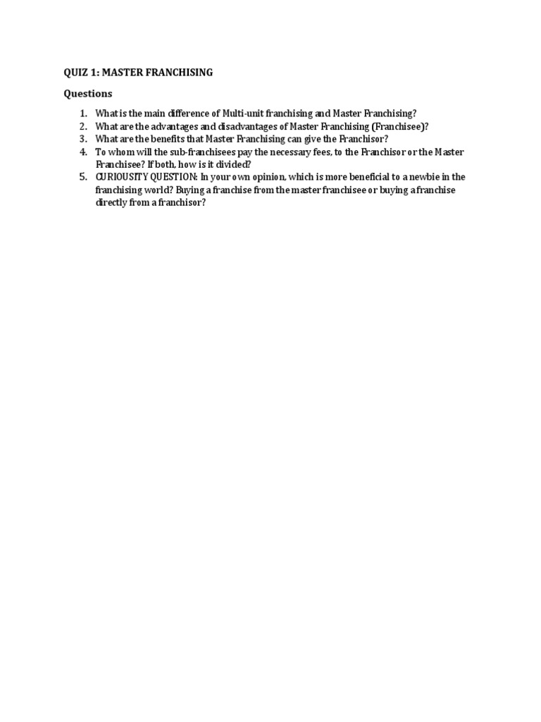 Master Franchising Quiz Guide | PDF | Business