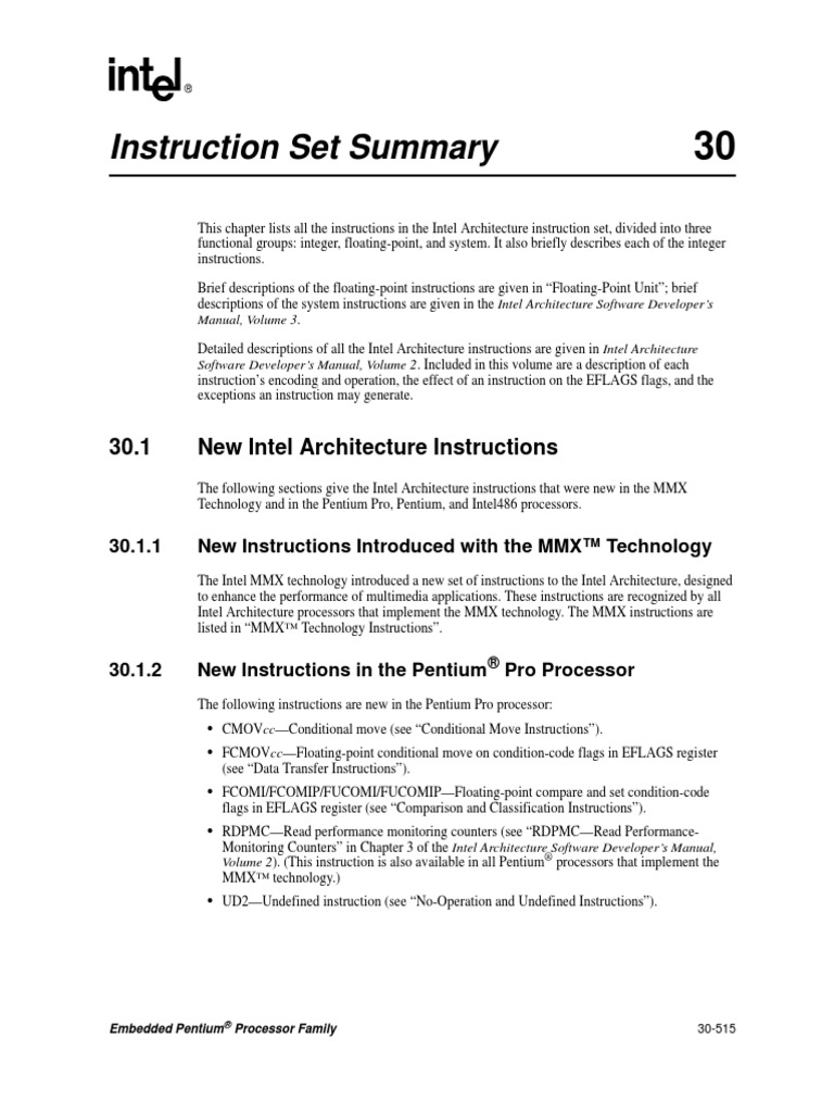 Instruction Set Summary: 30.1 New Intel Architecture Instructions | PDF ...
