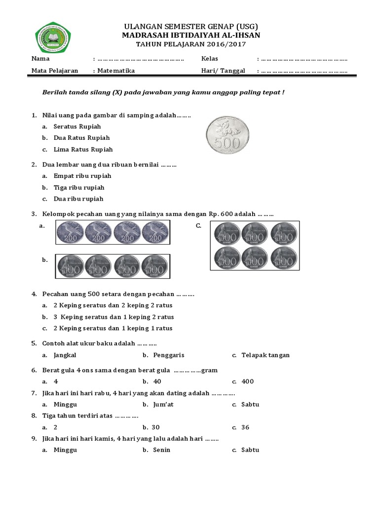 Madrasah Ibtidaiyah Al Ihsan Ulangan Semester Genap Usg