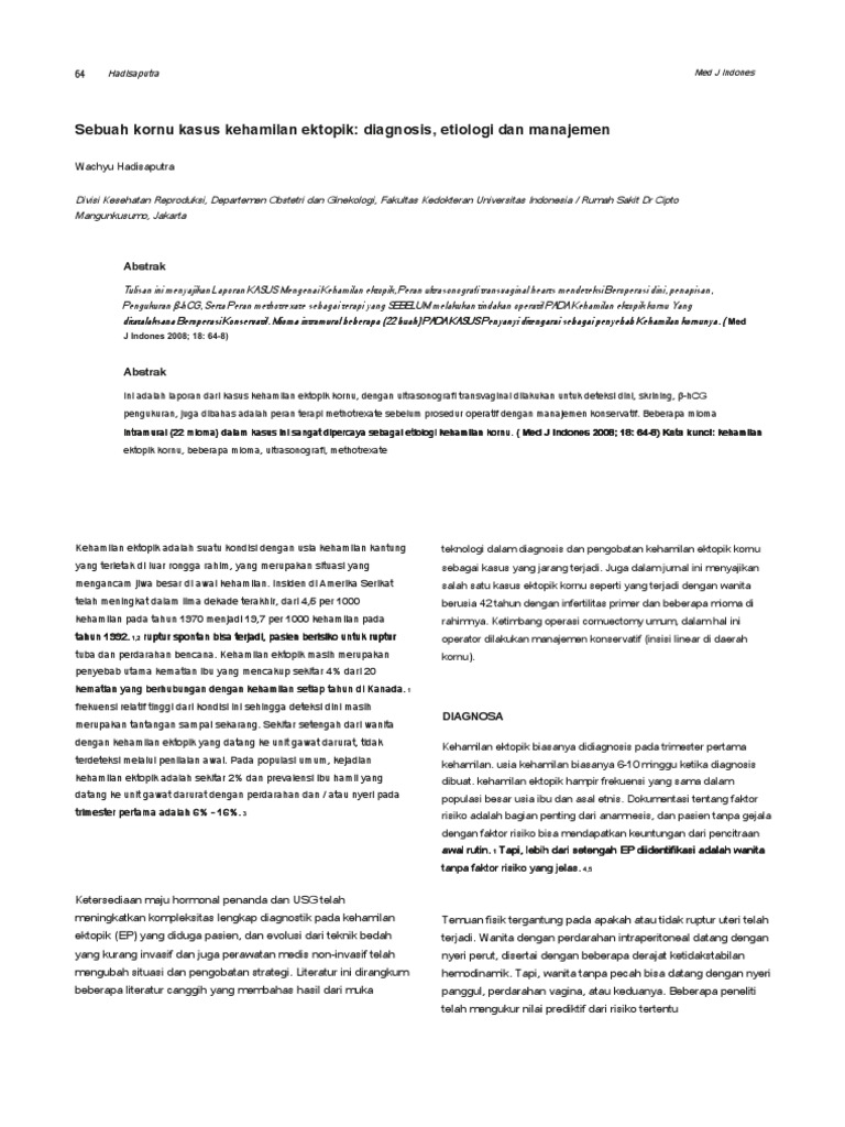 A Cornual Ectopic Pregnancy Case Diagnosis Etiolog - En.id PDF | PDF