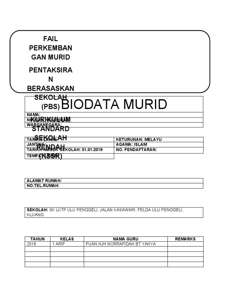 Cover Page Pbs Fail Murid | PDF
