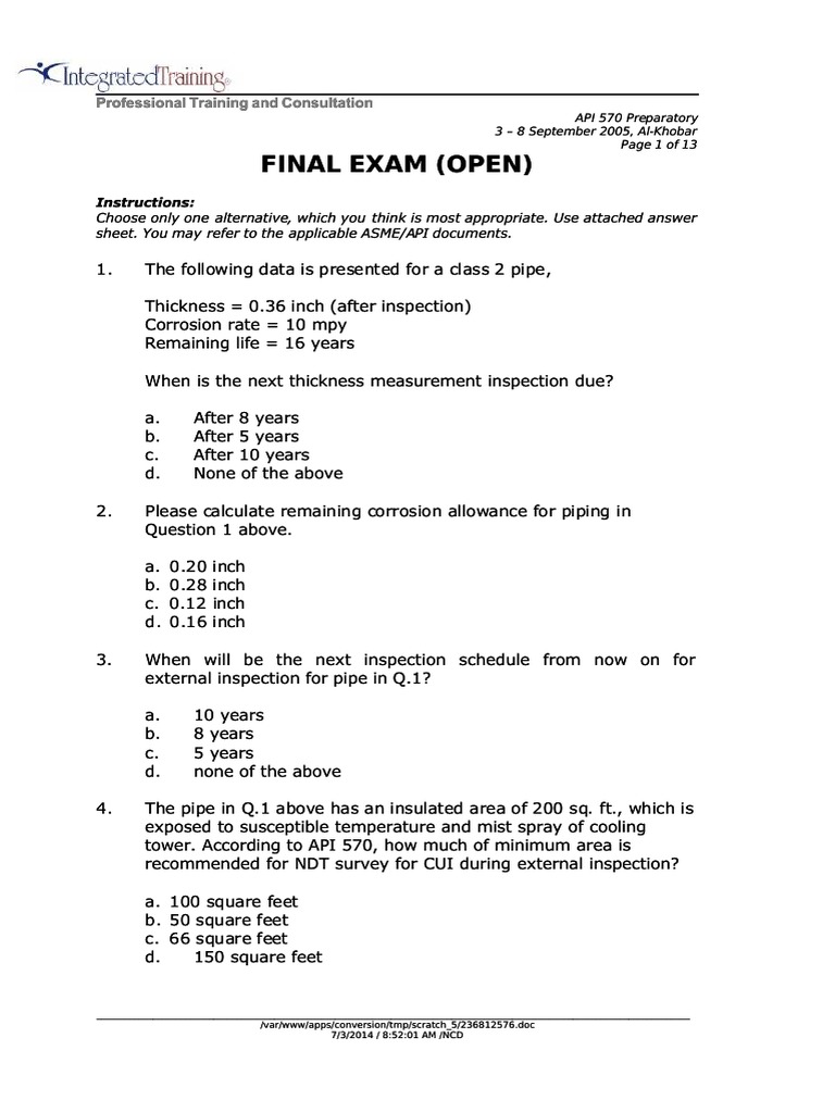 Final Exam (Open) Final Exam (Open) : Professional Training and ...