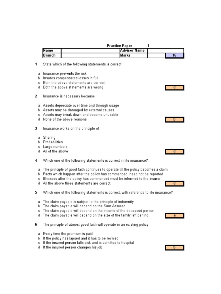 IC33 8 Practice Tests Life Insurance Insurance
