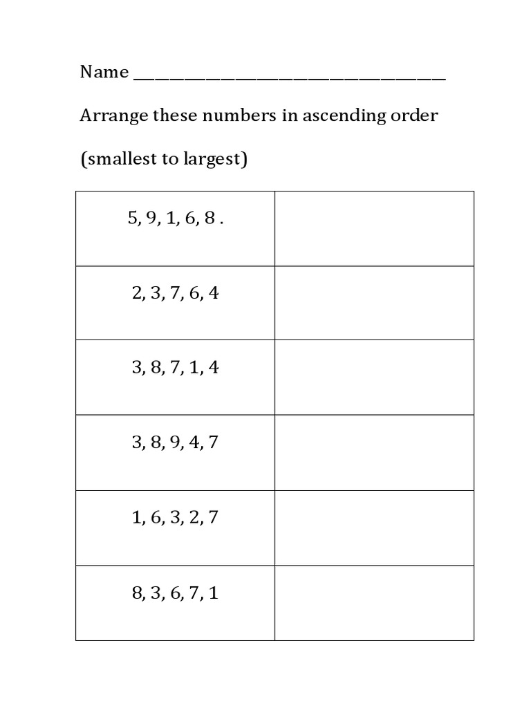 Ascending Order Number Worksheets | PDF | Teaching Methods & Materials
