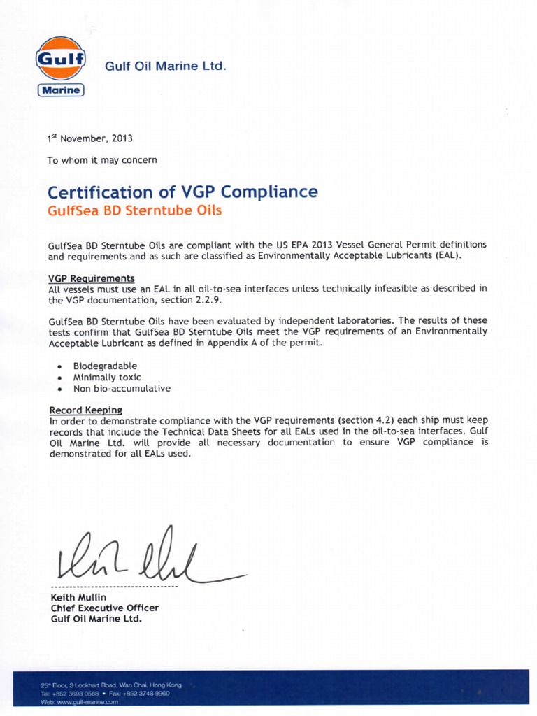 Certification of VGP Compliance | PDF