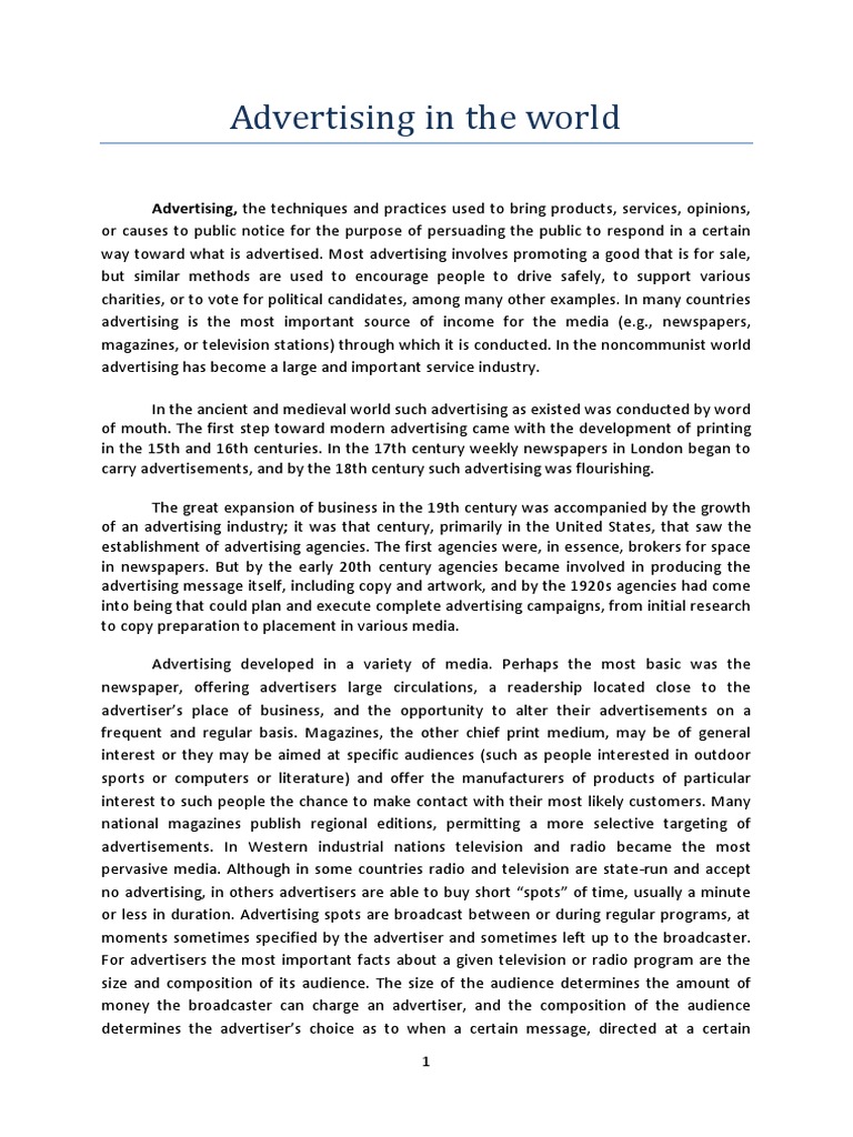 Evolution of Global Advertising | PDF | Advertising | Mass Media