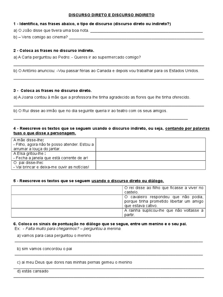 Atividades de Discurso Direto e Indireto | PDF | Lazer