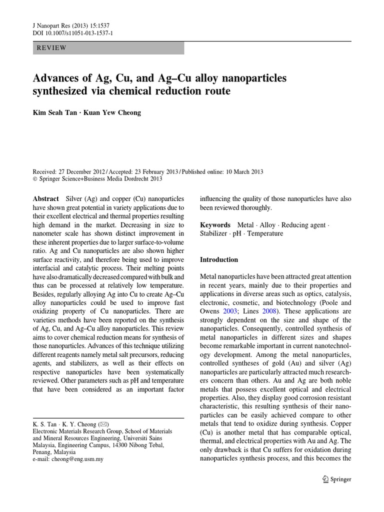 Advances of Ag, Cu, and Ag-Cu Alloy Nanoparticles Synthesized | PDF ...