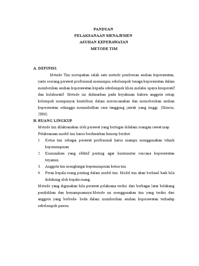 Panduan Metode Tim dalam Keperawatan | PDF | Karier & Perkembangan ...