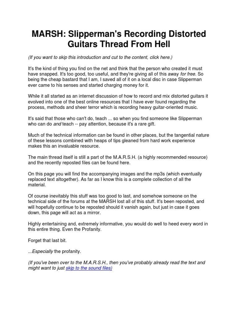 Slipperman's Recording Distorted Guitars From Hell (Readable Version