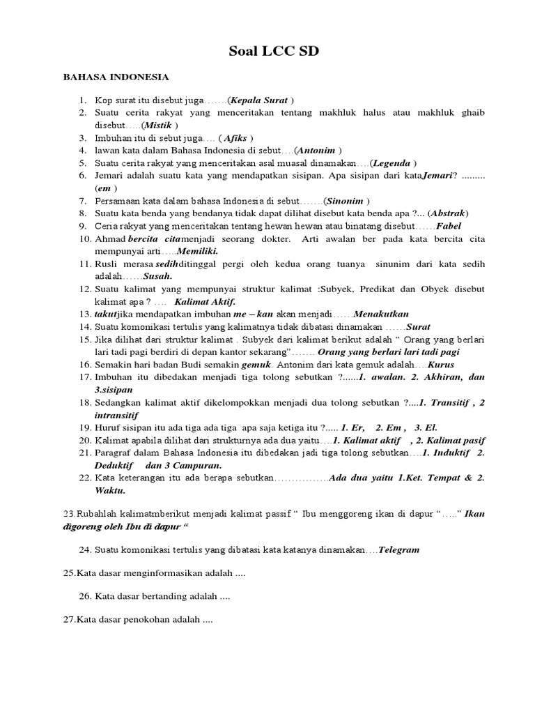 Soal Lcc Sd