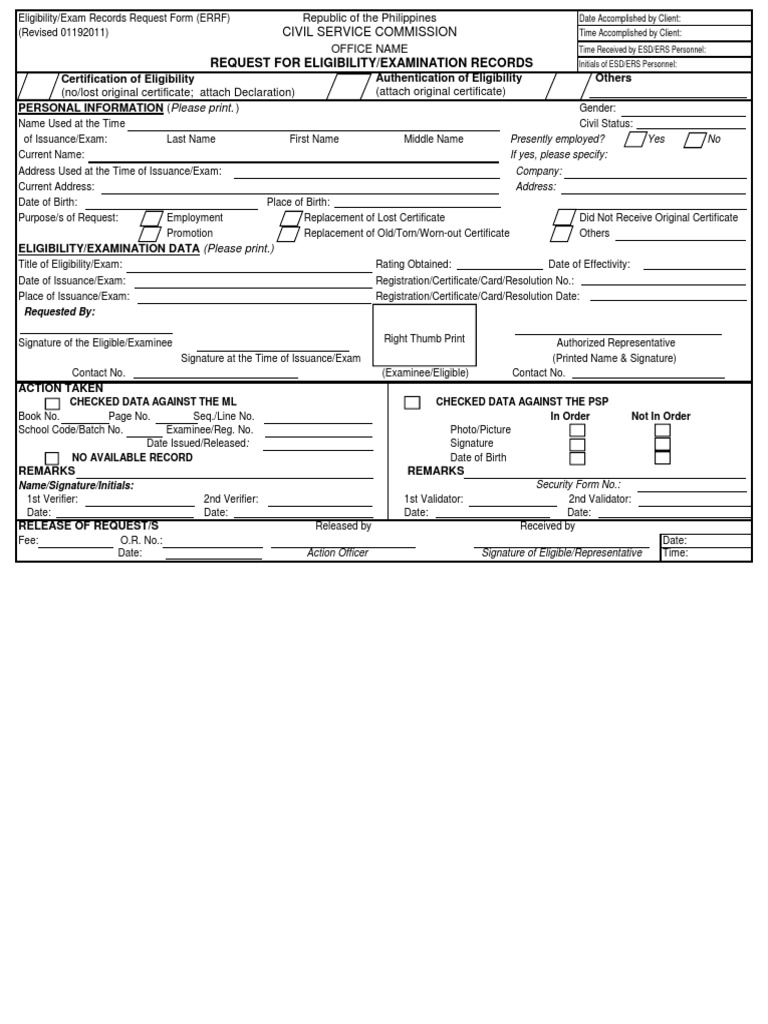 Request For Certificate Of Eligibility Form