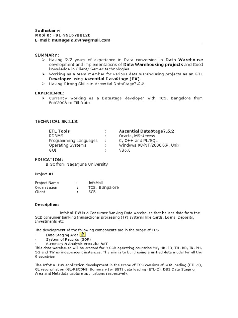 Sudhakar Tcs | PDF | Data Warehouse | Lehman Brothers
