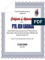 Certificate of Appreciation: Church of God World Missions Phils., Inc. Kidapawan City