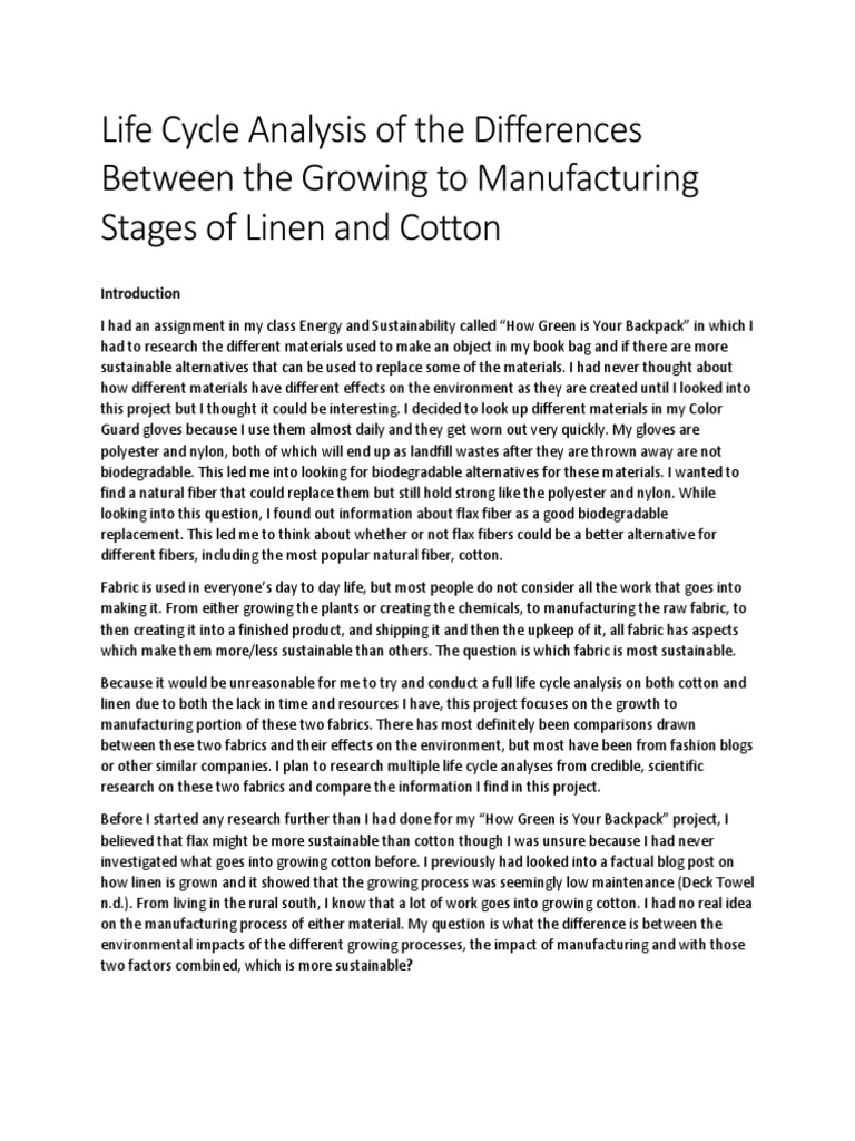 Life Cycle Analysis of The Differences Between The Growing To