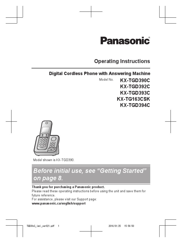 Panasonic Cordless Phone 13Jan2019KXTGD390BTGD390C PNQX8061YA