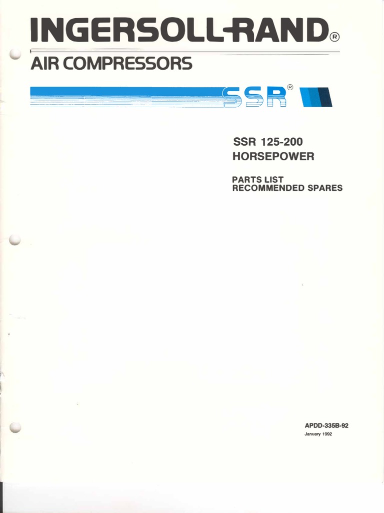 SSR 125-200 Horsepower Parts List Recommended Spares 125-200 PTS '92