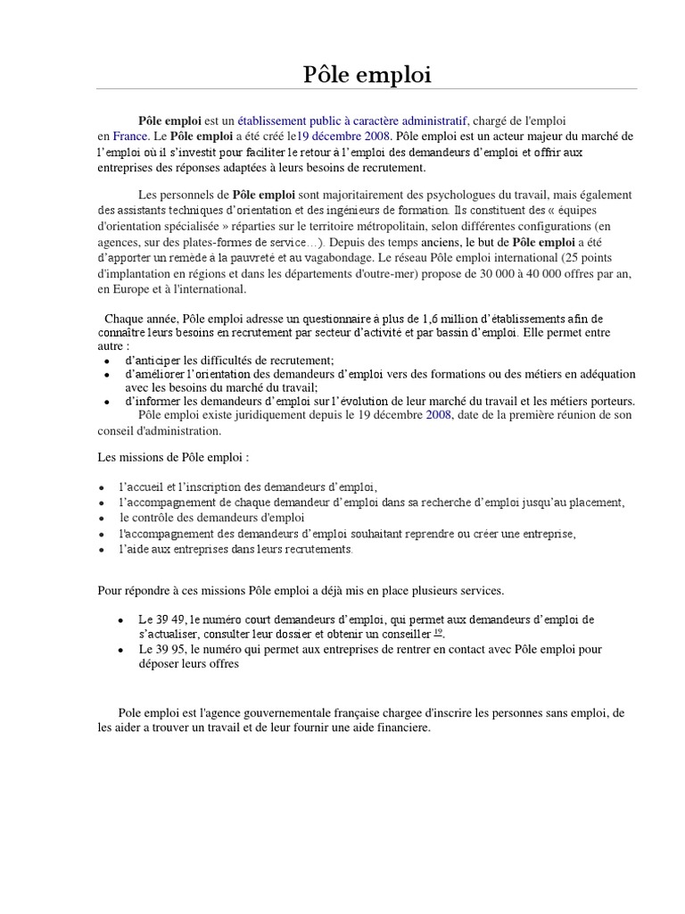 Le Pole Emploi Docx Emploi Economie Essai Gratuit De 30