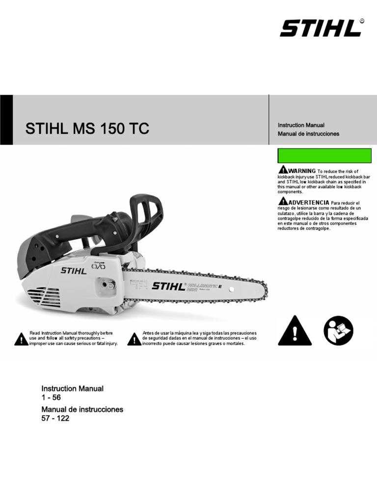 Stihl Ms 150 TC Owners Instruction Manual PDF Gasoline Engines