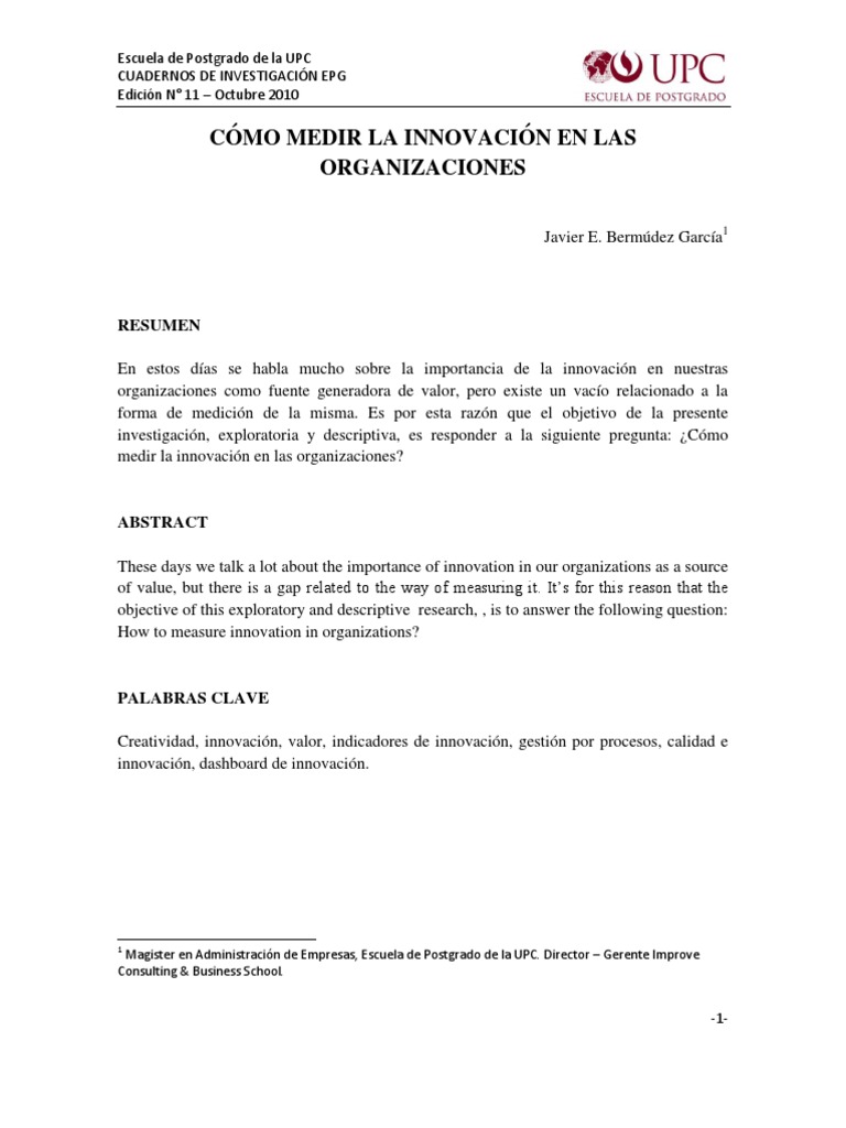 Cómo Medir La Innovación En Las Organizaciones Pdf Innovación