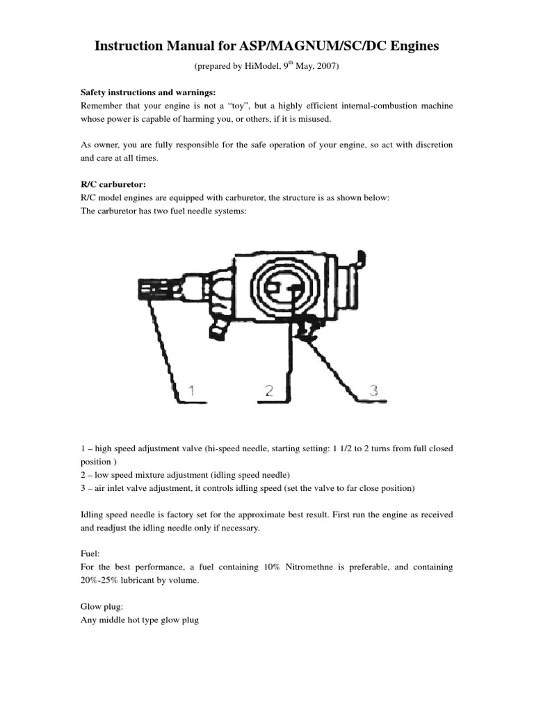 Instruction Manual For ASP/MAGNUM/SC/DC Engines: Safety Instructions and Warnings | PDF ...