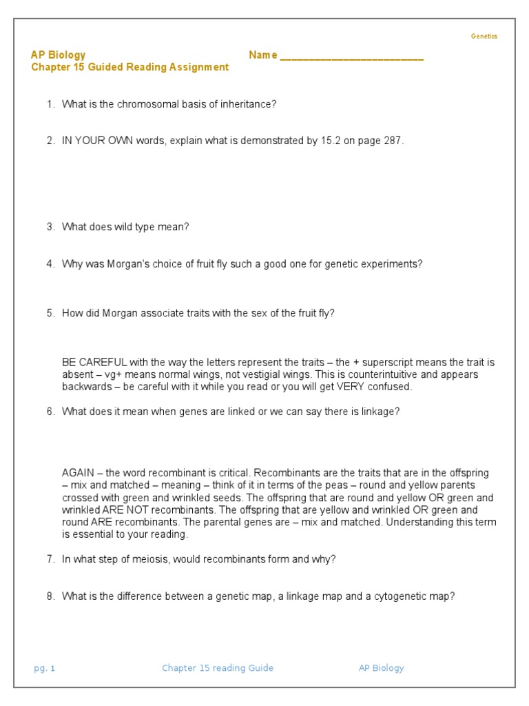 Genetics Chapter 15 Quizlet