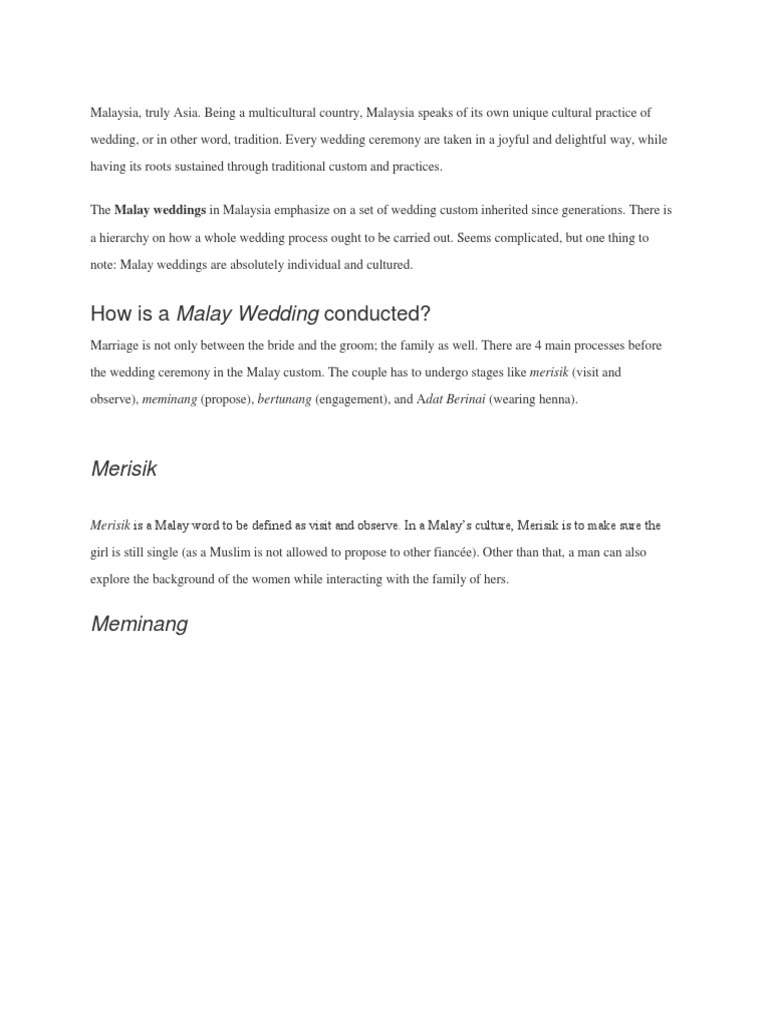 How Is A Malay Wedding Conducted?: Merisik | PDF