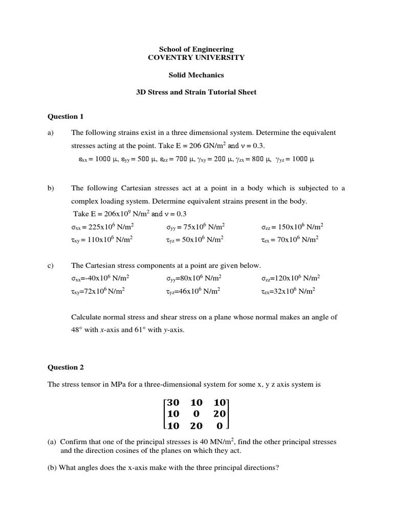 3D Stress and Strain Analysis Tutorial | PDF | Stress (Mechanics ...