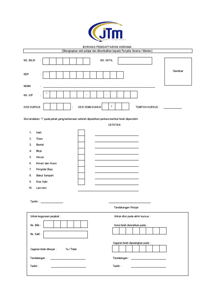 4 Borang Pendaftaran Asrama Pdf