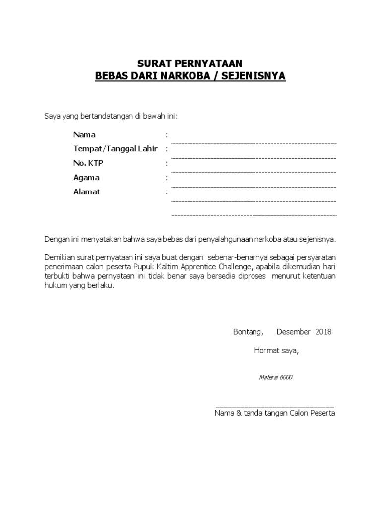 Pernyataan Bebas Narkoba 2019
