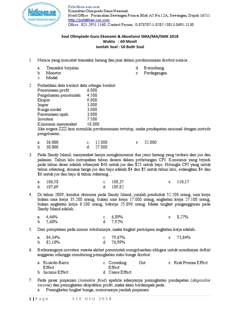 Soal Olimpiade Ekonomi Sma 2018 Guru Galeri