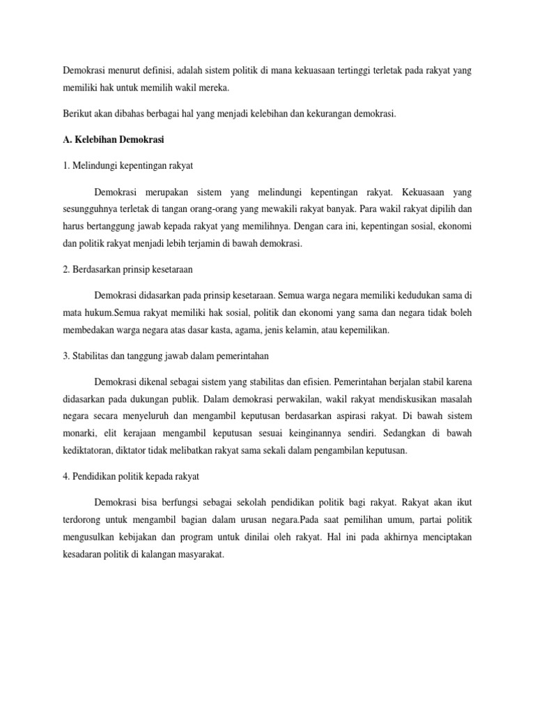 Demokrasi Kelebihan Dan Kekurangan Fix Pdf