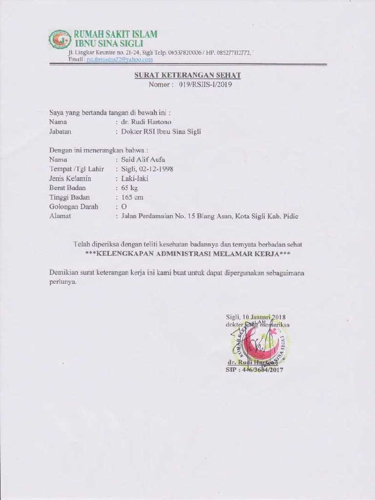 Surat Keterangan Sehat