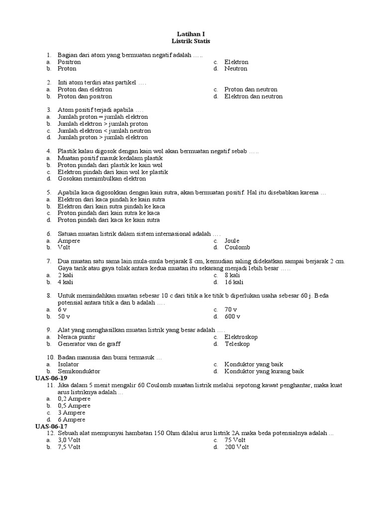 Soal Listrik Statis Smp Kelas Ix