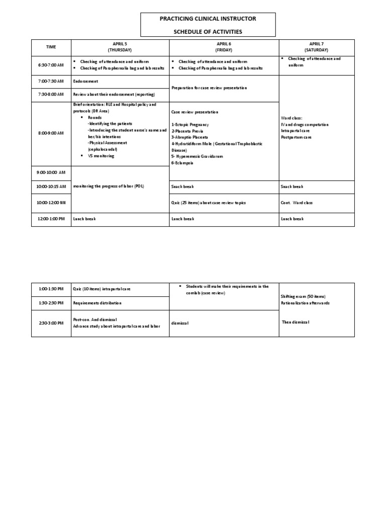 Clinical Instructor Schedule: April 2023 | PDF | Childbirth | Public Health