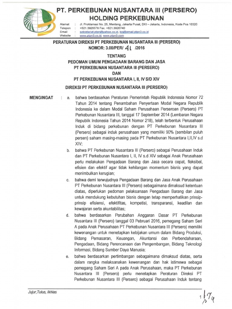 Pedoman Pengadaan Barang dan Jasa PTPN III | PDF