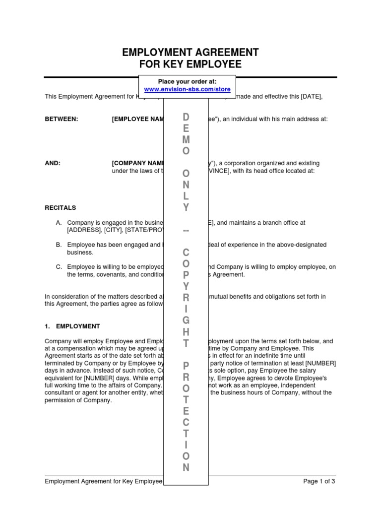 Employment Agreement - Key Employee | PDF | Trade Secret | Employment